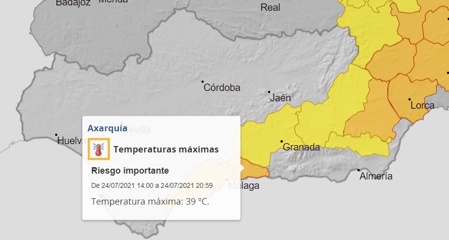 AEMET eleva a Naranja el aviso por altas temperaturas para este sábado